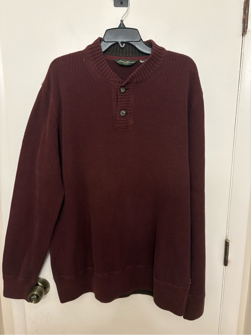 Eddie Bauer Men's 2XL Ribbed Henley Sweater Maroon Burgundy 100% Cotton Pullover